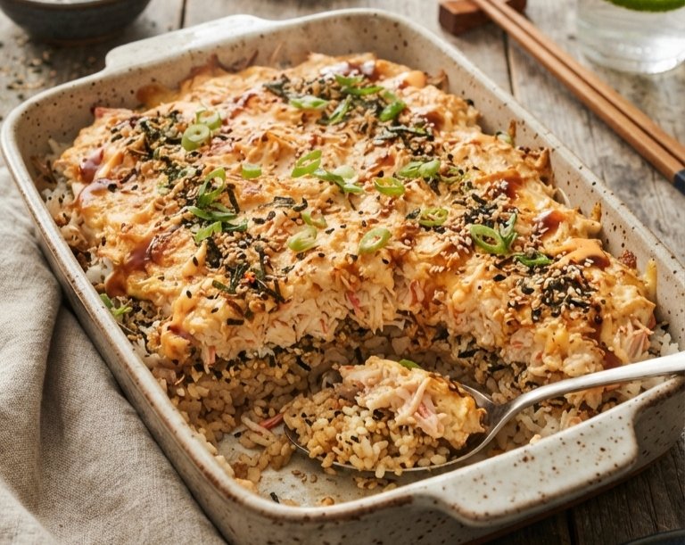 Easy Creamy Sushi Bake Recipe top view