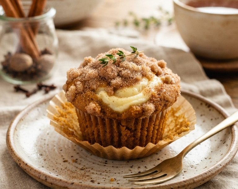 Easy Pumpkin Cream Cheese Muffins For Fall top view