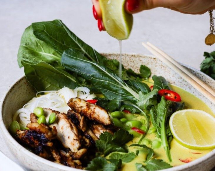 Lemongrass Ginger Curry Chicken Bowl suggested serving