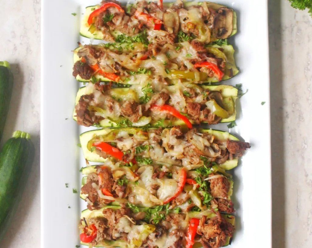 Philly cheesesteak zucchini boats recipe you will love top view