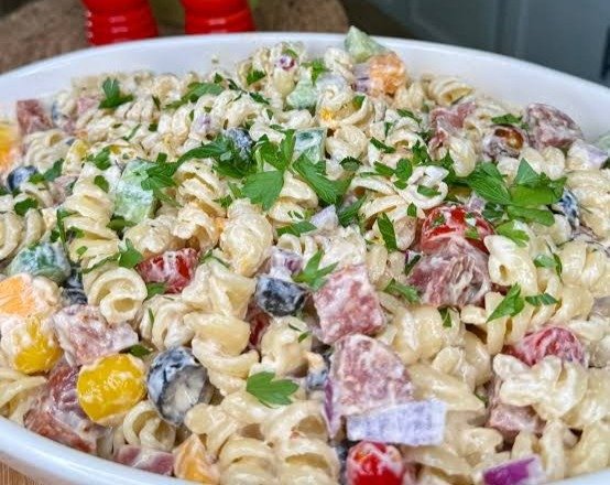 The Ultimate Crowd Pleasing Pasta Salad suggested serving