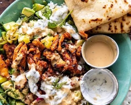 20 Minute Greek Chicken Tzatziki Bowls Meal Prep top view