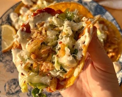 15 Minute Crispy Smash Chicken Caesar Tacos top view