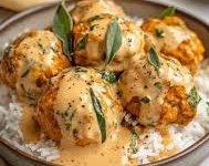 Best Creamy Pumpkin Chicken Meatballs in Sage Cream Sauce top view