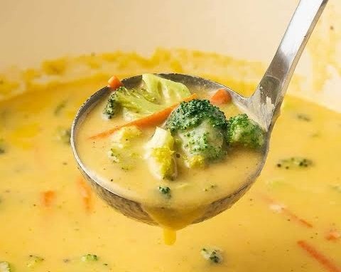 Best Ever Copycat Panera Broccoli Cheddar Soup suggested serving
