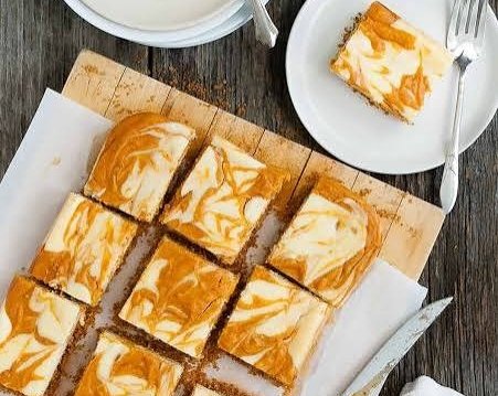 Best Pumpkin Spice Cheesecake Bars with Biscoff Crust top view