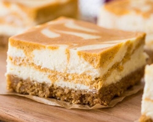 Best Pumpkin Spice Cheesecake Bars with Biscoff Crust suggested serving