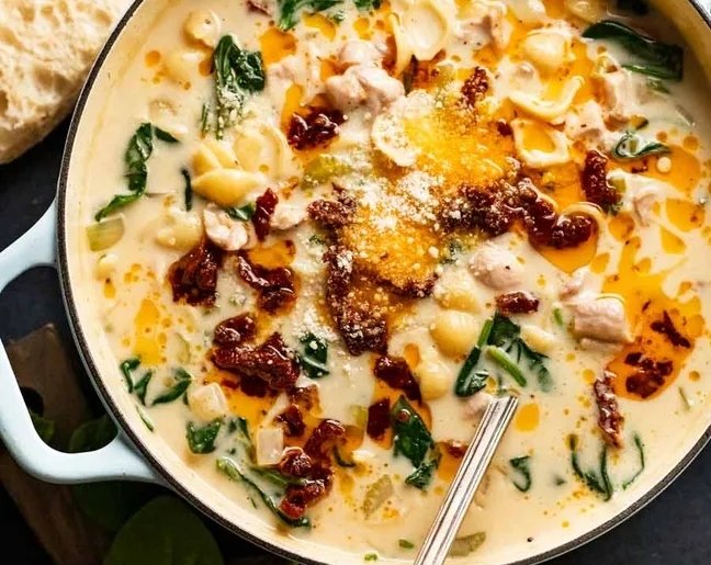 Cozy Creamy Crockpot Tuscan Garlic Chicken Orzo Soup suggested serving