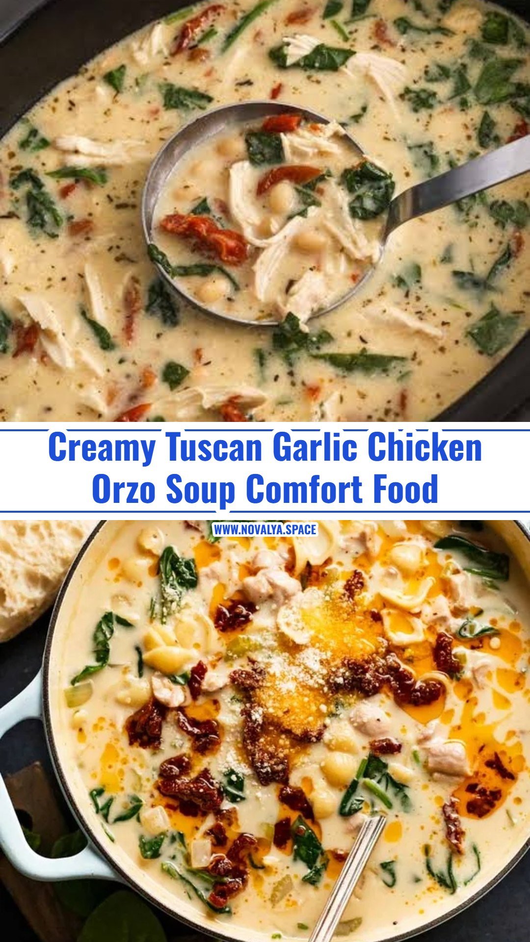 Cozy Creamy Crockpot Tuscan Garlic Chicken Orzo Soup