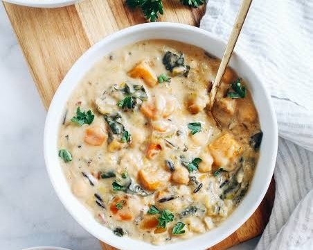 Cozy One Pot Butternut Squash and Wild Rice Soup top view