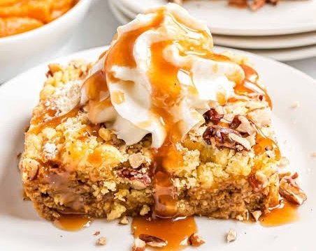 Easy 5 Ingredient Salted Caramel Pumpkin Dump Cake top view