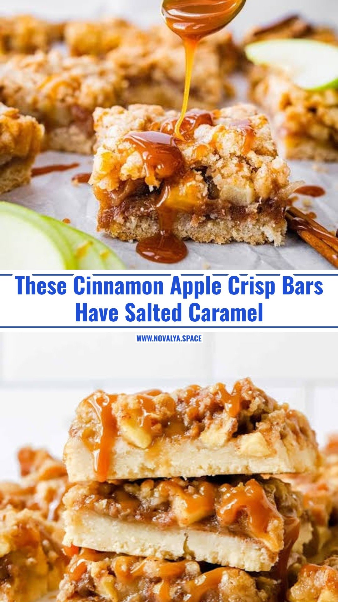 Easy Cinnamon Apple Crisp Bars with Salted Caramel