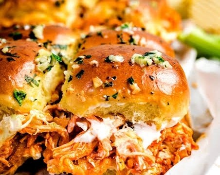 Easy Garlic Butter Buffalo Chicken Pull Apart Sliders top view