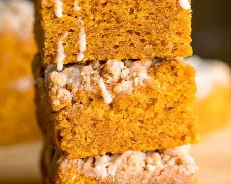 Easy Pumpkin Coffee Cake with Maple Pecan Streusel suggested serving