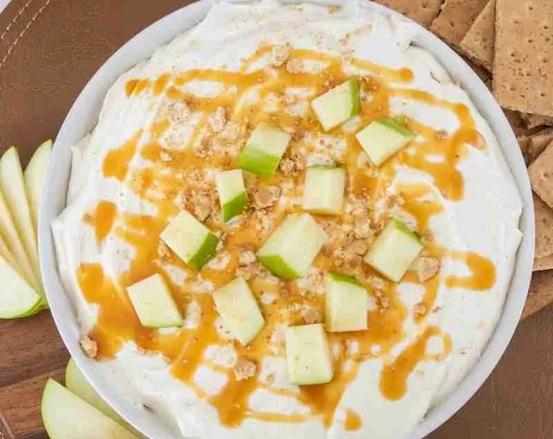 The Best Caramel Apple Cheesecake Dip Recipe Ever suggested serving