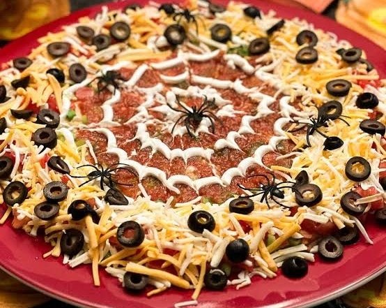 The Best Spiderweb Taco Dip Recipe Ever top view